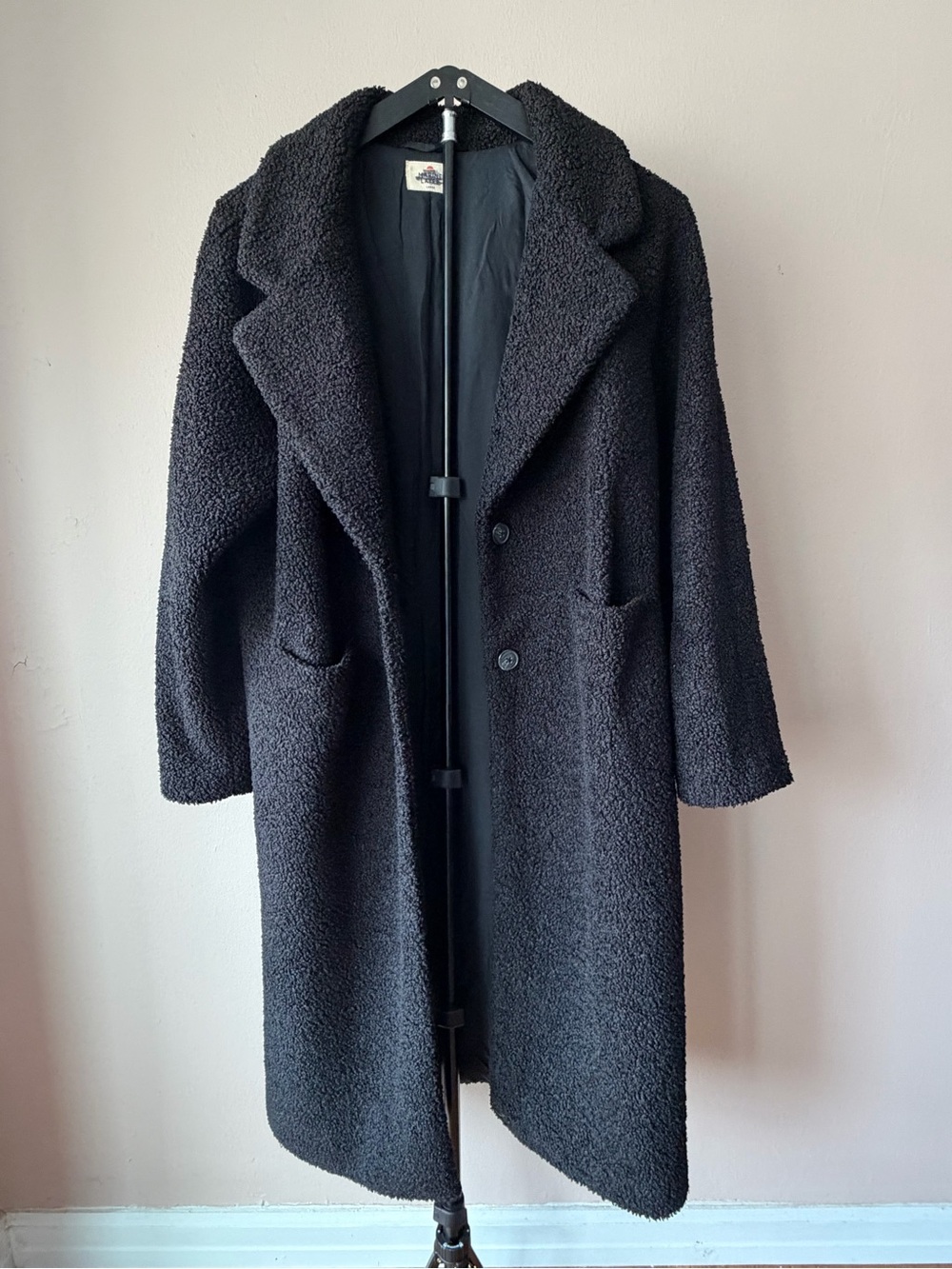 Marine Layer Colette Faux Shearling Longline Oversized Coat Black Size Large